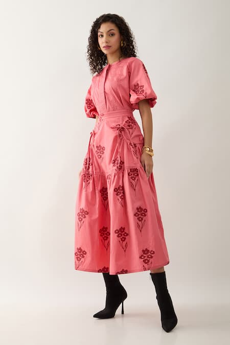 Son Of A Noble Snob Cotton Satin Embroidery Round Neck Samui Puff Sleeve Shirt Online at Aza Fashions Son Of A Noble Snob_Cotton Satin Embroidery Round Neck Samui Puff Sleeve Shirt _Online_at_Aza_Fashions