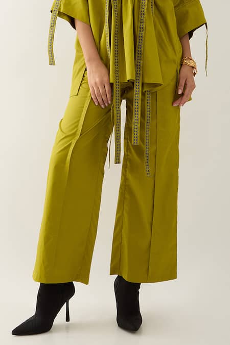 Shop Son Of A Noble Snob Green Cotton Satin Collared Leaf Relaxed Fit Shirt And Pant Set Online at Aza Fashions Shop_Son Of A Noble Snob_Green Cotton Satin Collared Leaf Relaxed Fit Shirt And Pant Set _Online_at_Aza_Fashions