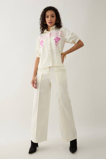 Shop Son Of A Noble Snob Off White Cotton Satin Embroidery Collared Spring Farm Shirt Online at Aza Fashions Shop_Son Of A Noble Snob_Off White Cotton Satin Embroidery Collared Spring Farm Shirt _Online_at_Aza_Fashions