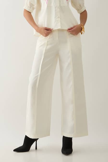 Son Of A Noble Snob Off White Cotton Satin Embroidery Collared Spring Farm Shirt at Aza Fashions Son Of A Noble Snob_Off White Cotton Satin Embroidery Collared Spring Farm Shirt _at_Aza_Fashions