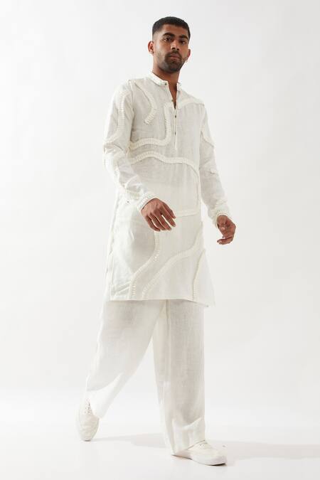 Shop Son Of A Noble Snob White Linen Felix Kurta Set Shop_Son Of A Noble Snob_White Linen Felix Kurta Set