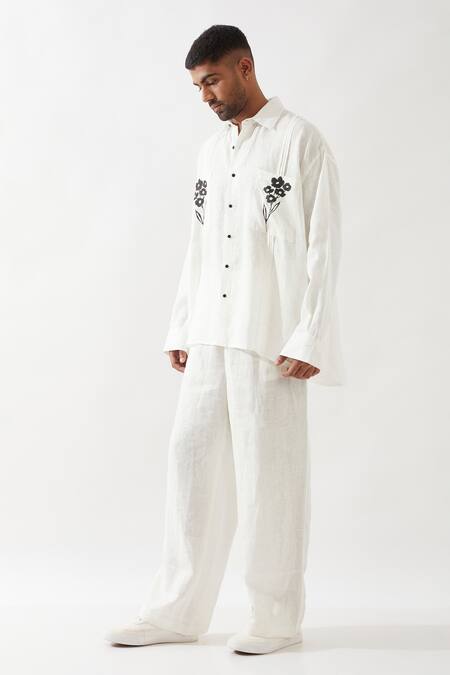 Shop Son Of A Noble Snob White Linen Anti Fit Shirt And Trouser Set Online at Aza Fashions Shop_Son Of A Noble Snob_White Linen Anti Fit Shirt And Trouser Set _Online_at_Aza_Fashions