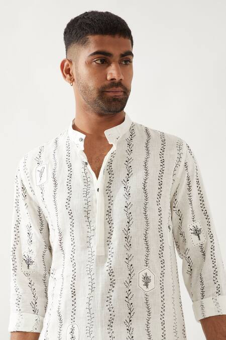 Son Of A Noble Snob White Linen Printed Slim Fit Kurta Set Online at Aza Fashions Son Of A Noble Snob_White Linen Printed Slim Fit Kurta Set _Online_at_Aza_Fashions