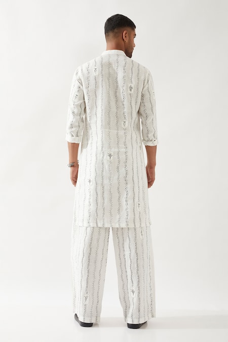 Shop Son Of A Noble Snob White Linen Printed Slim Fit Kurta Set at Aza Fashions Shop_Son Of A Noble Snob_White Linen Printed Slim Fit Kurta Set _at_Aza_Fashions