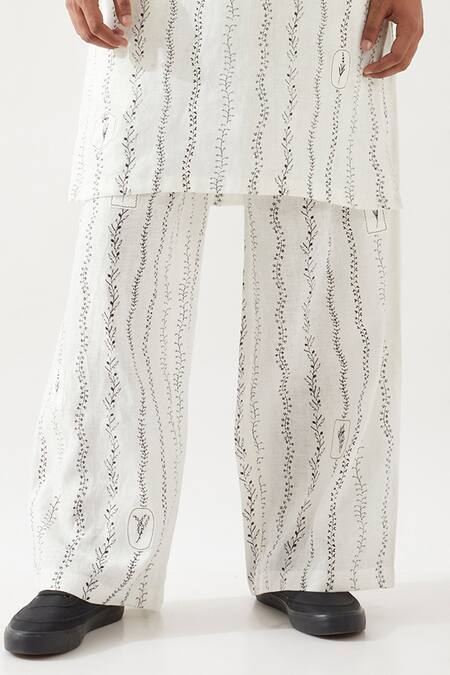 Shop Son Of A Noble Snob White Linen Printed Slim Fit Kurta Set Online at Aza Fashions Shop_Son Of A Noble Snob_White Linen Printed Slim Fit Kurta Set _Online_at_Aza_Fashions