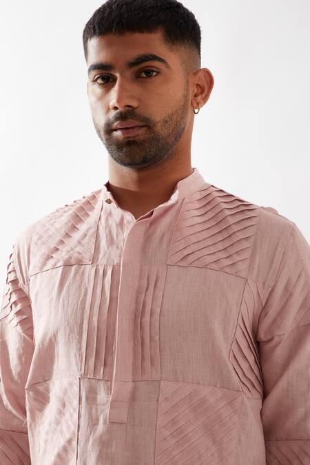 Son Of A Noble Snob Pink Linen Solid Pleated Kurta Set Online at Aza Fashions Son Of A Noble Snob_Pink Linen Solid Pleated Kurta Set _Online_at_Aza_Fashions