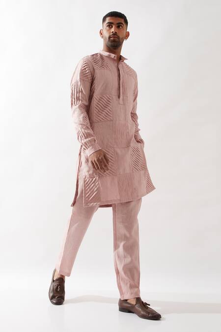 Shop Son Of A Noble Snob Pink Linen Solid Pleated Kurta Set Online at Aza Fashions Shop_Son Of A Noble Snob_Pink Linen Solid Pleated Kurta Set _Online_at_Aza_Fashions