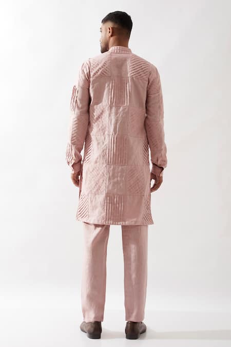 Shop Son Of A Noble Snob Pink Linen Solid Pleated Kurta Set at Aza Fashions Shop_Son Of A Noble Snob_Pink Linen Solid Pleated Kurta Set _at_Aza_Fashions