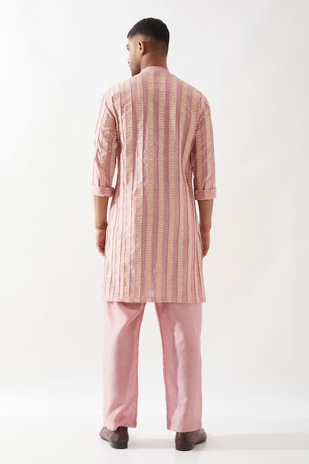Shop Son Of A Noble Snob Pink Chanderi Silk Printed Kurta Set at Aza Fashions Shop_Son Of A Noble Snob_Pink Chanderi Silk Printed Kurta Set _at_Aza_Fashions