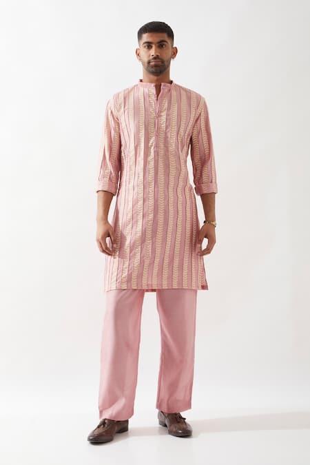 Buy Son Of A Noble Snob Pink Chanderi Silk Printed Kurta Set Online at Aza Fashions Buy_Son Of A Noble Snob_Pink Chanderi Silk Printed Kurta Set _Online_at_Aza_Fashions