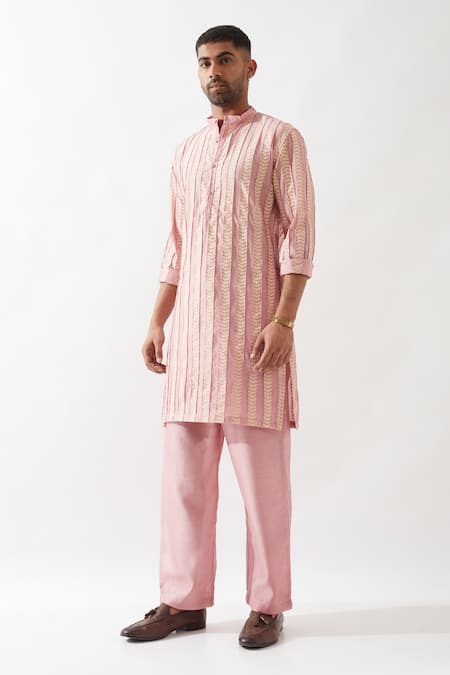 Shop Son Of A Noble Snob Pink Chanderi Silk Printed Kurta Set Online at Aza Fashions Shop_Son Of A Noble Snob_Pink Chanderi Silk Printed Kurta Set _Online_at_Aza_Fashions