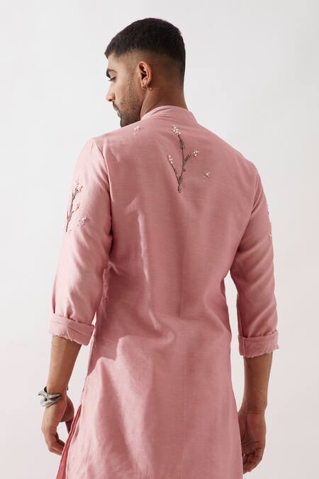 Buy_Son Of A Noble Snob_Pink Silk, Beads, Cut Work Hand Embroidered Kurta Set 