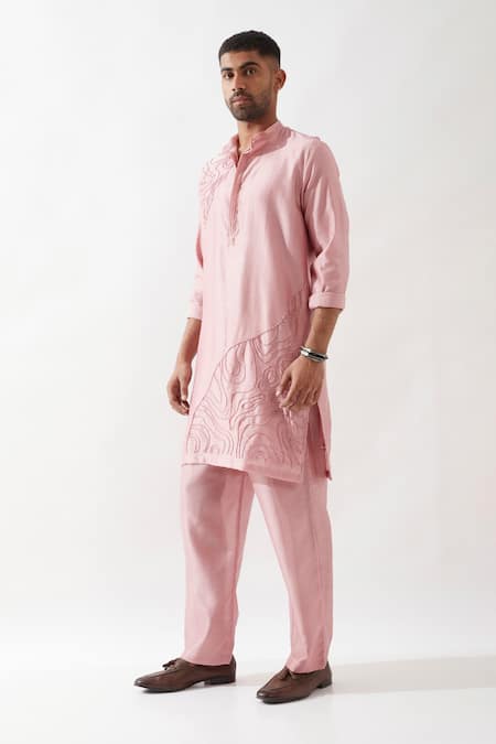 Buy_Son Of A Noble Snob_Pink Chanderi Silk Beads Hand Embroidered Kurta Set _Online_at_Aza_Fashions