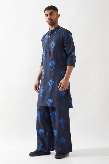 Buy Son Of A Noble Snob Navy Linen Printed Kurta Set Online at Aza Fashions Buy_Son Of A Noble Snob_Navy Linen Printed Kurta Set _Online_at_Aza_Fashions