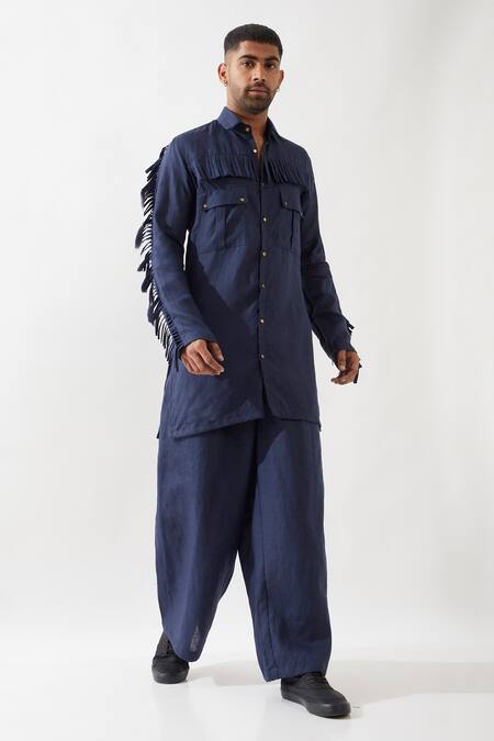 Buy Son Of A Noble Snob Navy Linen Fringe Eros Kurta Set Online at Aza Fashions Buy_Son Of A Noble Snob_Navy Linen Fringe Eros Kurta Set _Online_at_Aza_Fashions
