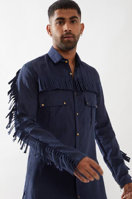 Shop Son Of A Noble Snob Navy Linen Fringe Eros Kurta Set Online at Aza Fashions Shop_Son Of A Noble Snob_Navy Linen Fringe Eros Kurta Set _Online_at_Aza_Fashions
