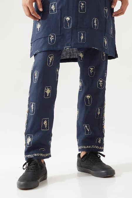 Buy_Son Of A Noble Snob_Navy Linen Madox Stamp Bundi Set 