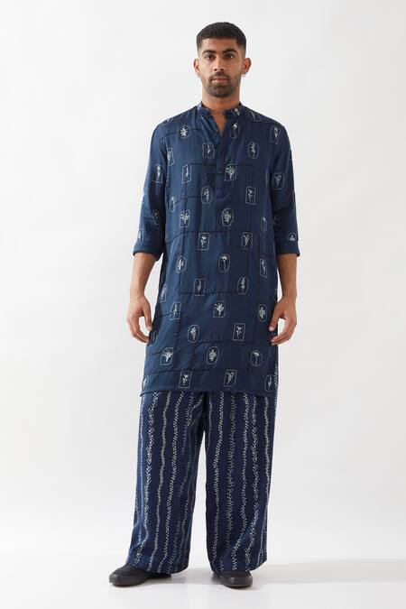Buy Son Of A Noble Snob Navy Tencel, Satin Embroidery Zeph Stamp Kurta Set Online at Aza Fashions Buy_Son Of A Noble Snob_Navy Tencel, Satin Embroidery Zeph Stamp Kurta Set _Online_at_Aza_Fashions