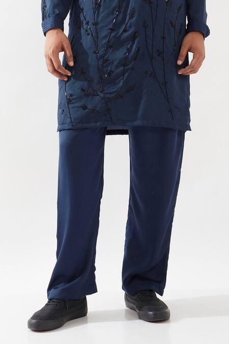 Son Of A Noble Snob Navy Tencel, Satin Sequins, Beads Hand Embroidered Kurta Set Online at Aza Fashions Son Of A Noble Snob_Navy Tencel, Satin Sequins, Beads Hand Embroidered Kurta Set _Online_at_Aza_Fashions