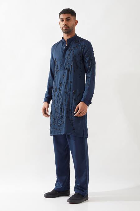 Buy Son Of A Noble Snob Navy Tencel, Satin Sequins, Beads Hand Embroidered Kurta Set Online at Aza Fashions Buy_Son Of A Noble Snob_Navy Tencel, Satin Sequins, Beads Hand Embroidered Kurta Set _Online_at_Aza_Fashions