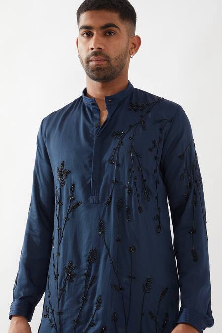 Buy Son Of A Noble Snob Navy Tencel, Satin Sequins, Beads Hand Embroidered Kurta Set Buy_Son Of A Noble Snob_Navy Tencel, Satin Sequins, Beads Hand Embroidered Kurta Set