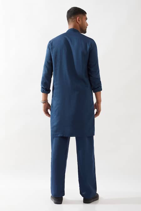 Shop Son Of A Noble Snob Navy Tencel, Satin Cut Work, Embroidery Hand Kurta Set at Aza Fashions Shop_Son Of A Noble Snob_Navy Tencel, Satin Cut Work, Embroidery Hand Kurta Set _at_Aza_Fashions