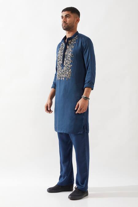 Buy Son Of A Noble Snob Navy Tencel, Satin Cut Work, Embroidery Hand Kurta Set Online at Aza Fashions Buy_Son Of A Noble Snob_Navy Tencel, Satin Cut Work, Embroidery Hand Kurta Set _Online_at_Aza_Fashions