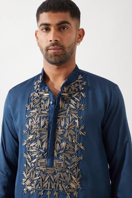 Buy Son Of A Noble Snob Navy Tencel, Satin Cut Work, Embroidery Hand Kurta Set Buy_Son Of A Noble Snob_Navy Tencel, Satin Cut Work, Embroidery Hand Kurta Set