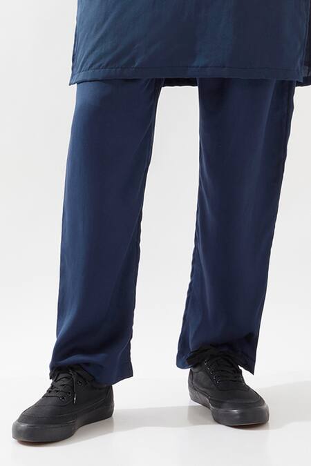 Shop_Son Of A Noble Snob_Navy Tencel, Satin Beads, Embroidery Hand Kurta Set _Online_at_Aza_Fashions