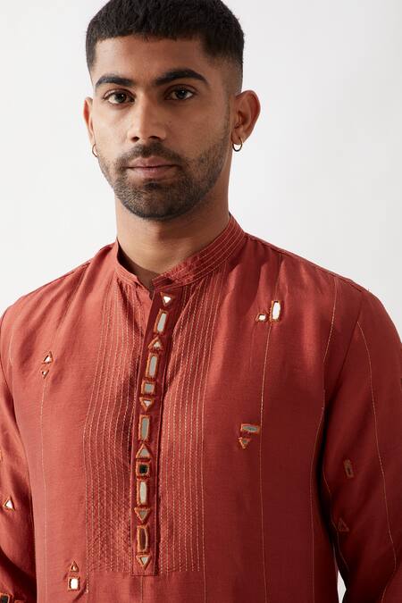 Shop Son Of A Noble Snob Maroon Silk Embroidery Hand Kurta Set Online at Aza Fashions Shop_Son Of A Noble Snob_Maroon Silk Embroidery Hand Kurta Set _Online_at_Aza_Fashions