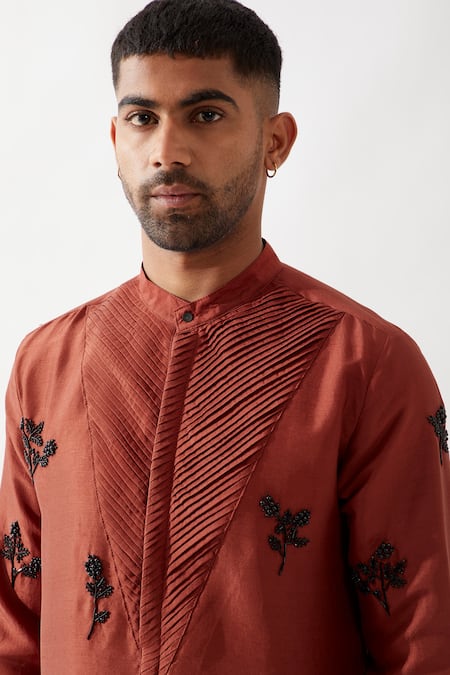 Buy Son Of A Noble Snob Maroon Silk Beads, Embroidery Dupion Kurta Set Online at Aza Fashions Buy_Son Of A Noble Snob_Maroon Silk Beads, Embroidery Dupion Kurta Set _Online_at_Aza_Fashions
