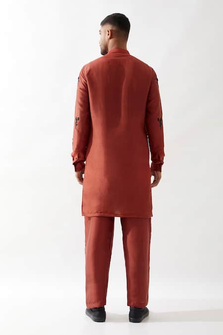 Shop Son Of A Noble Snob Maroon Silk Beads, Embroidery Dupion Kurta Set at Aza Fashions Shop_Son Of A Noble Snob_Maroon Silk Beads, Embroidery Dupion Kurta Set _at_Aza_Fashions