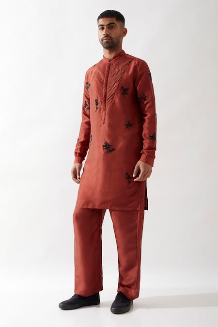 Son Of A Noble Snob Maroon Silk Beads, Embroidery Dupion Kurta Set at Aza Fashions Son Of A Noble Snob_Maroon Silk Beads, Embroidery Dupion Kurta Set _at_Aza_Fashions