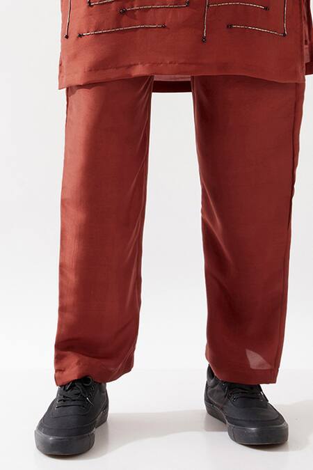 Son Of A Noble Snob Maroon Dupion, Silk Beads, Cut Work Embroidered Kurta Set Online at Aza Fashions Son Of A Noble Snob_Maroon Dupion, Silk Beads, Cut Work Embroidered Kurta Set _Online_at_Aza_Fashions