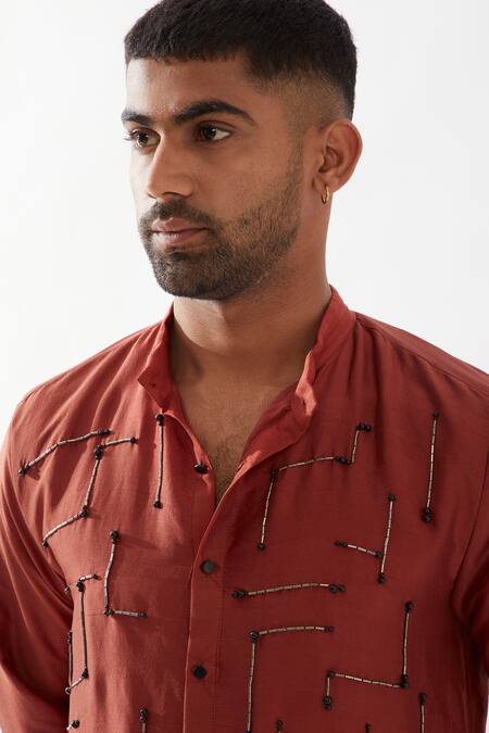 Buy Son Of A Noble Snob Maroon Dupion, Silk Beads, Cut Work Embroidered Kurta Set Buy_Son Of A Noble Snob_Maroon Dupion, Silk Beads, Cut Work Embroidered Kurta Set