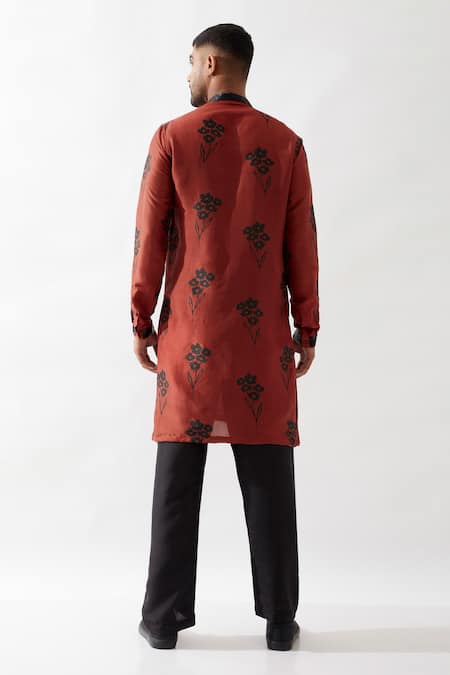 Shop Son Of A Noble Snob Maroon Silk Embroidery Printed Kurta Set at Aza Fashions Shop_Son Of A Noble Snob_Maroon Silk Embroidery Printed Kurta Set _at_Aza_Fashions