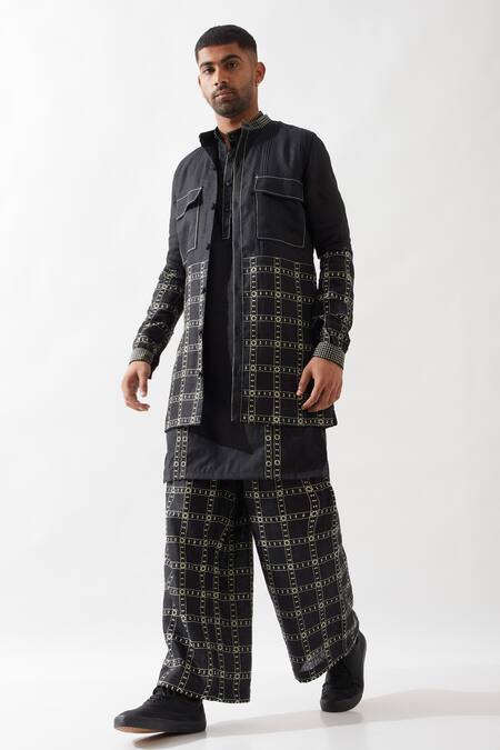 Son Of A Noble Snob_Black Linen Zane Regal Bundi Set _Online_at_Aza_Fashions
