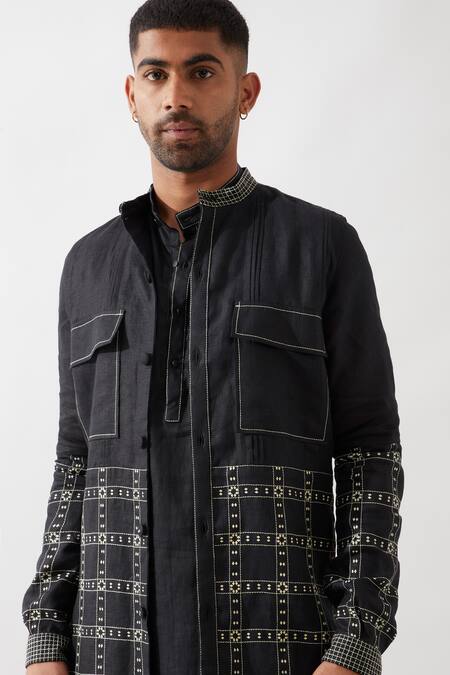 Son Of A Noble Snob_Black Linen Zane Regal Bundi Set _at_Aza_Fashions