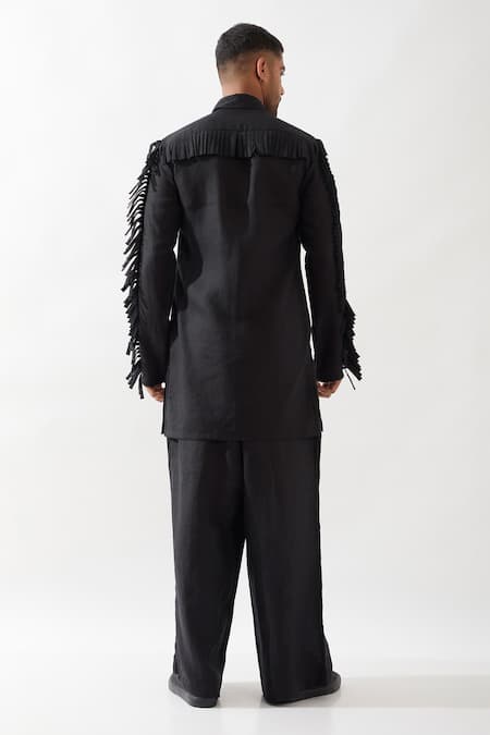 Shop Son Of A Noble Snob Black Linen Eros Kurta Set at Aza Fashions Shop_Son Of A Noble Snob_Black Linen Eros Kurta Set _at_Aza_Fashions