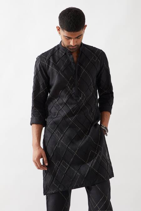 Son Of A Noble Snob Black Linen Printed Kurta Set at Aza Fashions Son Of A Noble Snob_Black Linen Printed Kurta Set _at_Aza_Fashions