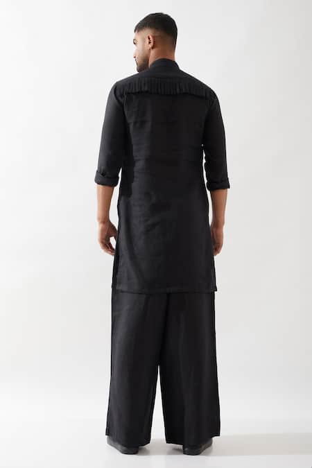 Shop Son Of A Noble Snob Black Linen Basket Weave Kurta Set at Aza Fashions Shop_Son Of A Noble Snob_Black Linen Basket Weave Kurta Set _at_Aza_Fashions