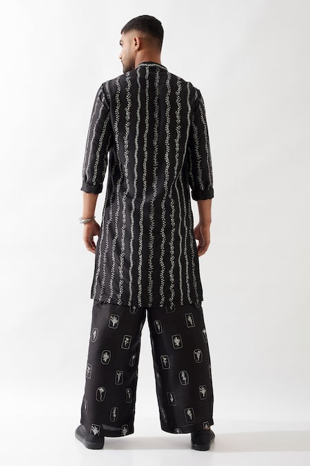 Shop Son Of A Noble Snob Black Silk Irvin Vine Kurta Set at Aza Fashions Shop_Son Of A Noble Snob_Black Silk Irvin Vine Kurta Set _at_Aza_Fashions