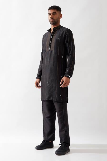 Buy Son Of A Noble Snob Black Silk Glitter Hand Embroidered Kurta Set Online at Aza Fashions Buy_Son Of A Noble Snob_Black Silk Glitter Hand Embroidered Kurta Set _Online_at_Aza_Fashions