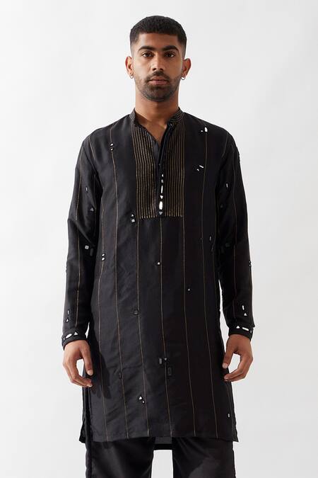 Son Of A Noble Snob Black Silk Glitter Hand Embroidered Kurta Set at Aza Fashions Son Of A Noble Snob_Black Silk Glitter Hand Embroidered Kurta Set _at_Aza_Fashions