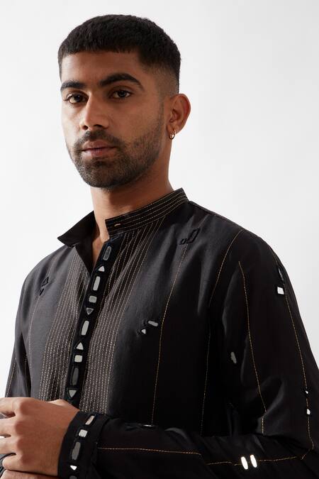 Buy Son Of A Noble Snob Black Silk Glitter Hand Embroidered Kurta Set Buy_Son Of A Noble Snob_Black Silk Glitter Hand Embroidered Kurta Set
