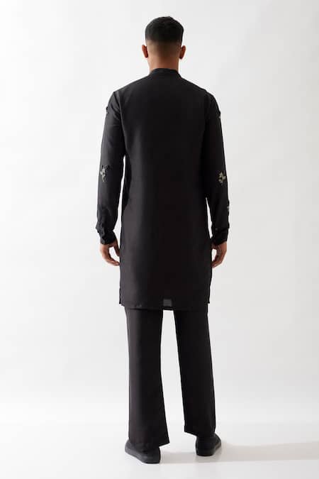 Shop Son Of A Noble Snob Black , Satin Beads, Cut Work Hand Embroidered Kurta Set at Aza Fashions Shop_Son Of A Noble Snob_Black , Satin Beads, Cut Work Hand Embroidered Kurta Set _at_Aza_Fashions