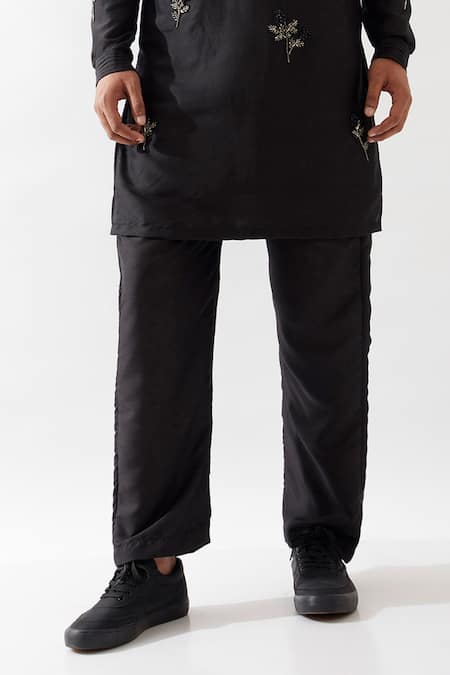 Shop Son Of A Noble Snob Black , Satin Beads, Cut Work Hand Embroidered Kurta Set Online at Aza Fashions Shop_Son Of A Noble Snob_Black , Satin Beads, Cut Work Hand Embroidered Kurta Set _Online_at_Aza_Fashions