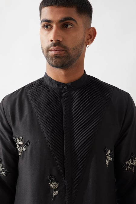 Son Of A Noble Snob Black , Satin Beads, Cut Work Hand Embroidered Kurta Set at Aza Fashions Son Of A Noble Snob_Black , Satin Beads, Cut Work Hand Embroidered Kurta Set _at_Aza_Fashions