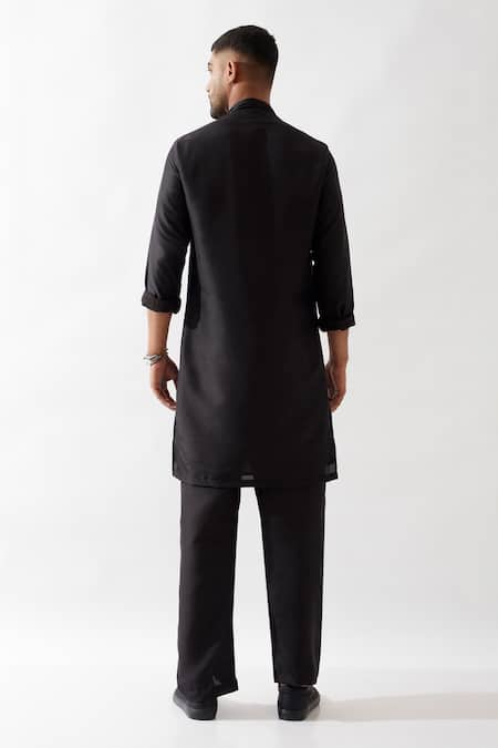 Shop Son Of A Noble Snob Black Silk Cut Work, Beads Hand Embroidered Kurta Set at Aza Fashions Shop_Son Of A Noble Snob_Black Silk Cut Work, Beads Hand Embroidered Kurta Set _at_Aza_Fashions