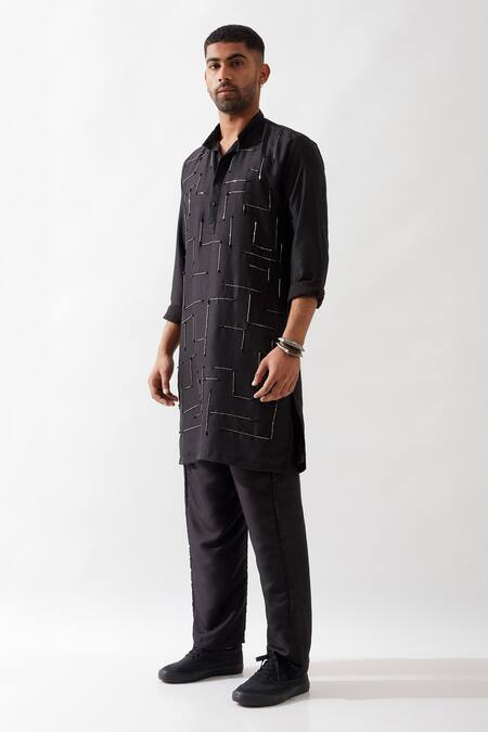 Buy Son Of A Noble Snob Black Silk Cut Work, Beads Hand Embroidered Kurta Set Online at Aza Fashions Buy_Son Of A Noble Snob_Black Silk Cut Work, Beads Hand Embroidered Kurta Set _Online_at_Aza_Fashions